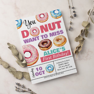 Doughnuts Doughnut Miss This Birthday  Party  Invitation