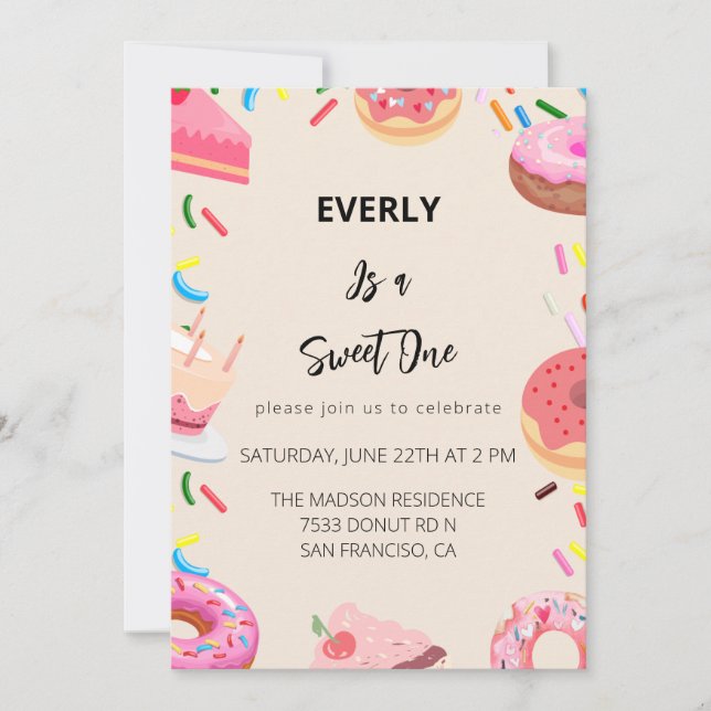 Doughnuts First Birthday Party Invitation (Front)