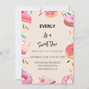 Doughnuts First Birthday Party Invitation