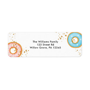 Doughnuts Gold Sprinkles Pink Return address Label