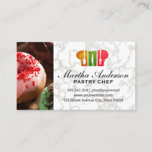 Doughnuts Gold White Marble Chef Hat Logo Business Card