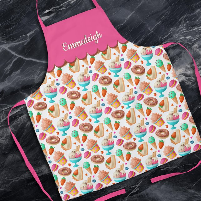 Doughnuts Ice Cream Desserts Pattern Monogram Apron (Creator Uploaded)