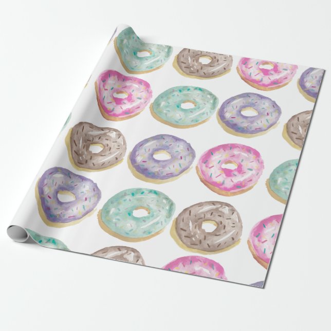 Doughnuts in watercolor wrapping paper (Unrolled)