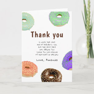 Doughnuts Kids birthday party thank you Card