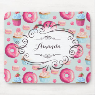 Doughnuts Macarons And Cupcake Whimsical Personali Mouse Mat
