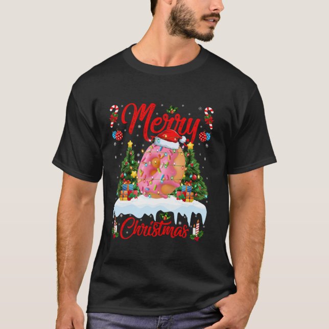 Doughnuts Merry Christmas Tree Lights Fast Food Do T-Shirt (Front)