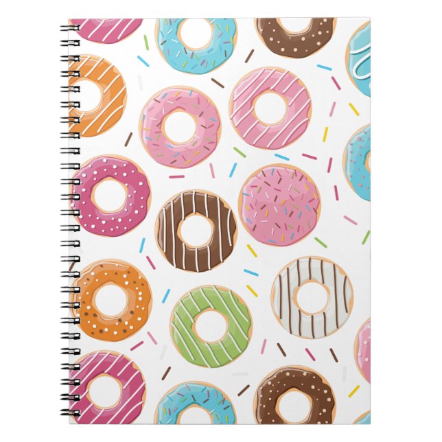 Doughnuts pink blue and bites chocolate pattern notebook (Front)