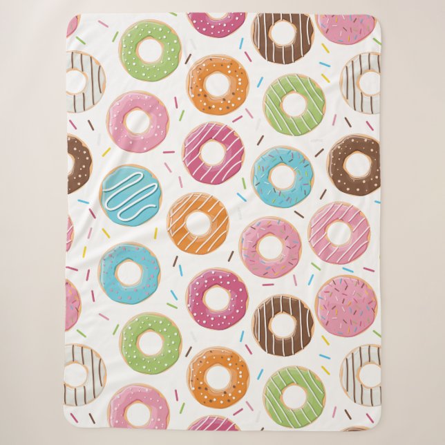 Doughnuts pink blue and bites chocolate pattern sherpa blanket (Front)