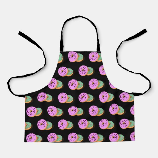 Doughnuts pink mint green black bakery girl apron (Front)