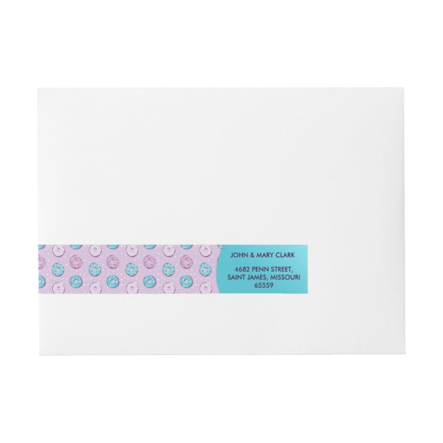 Doughnuts pop art cool pink turquoise pattern wraparound address label (Front)