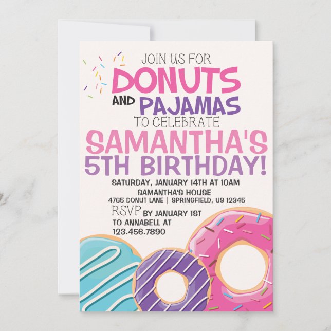 Doughnuts & Pyjamas Birthday Invitation | 5x7 (Front)