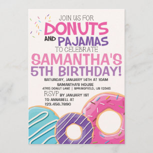 Doughnuts & Pyjamas Birthday Invitation   5x7