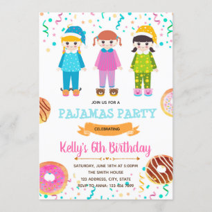 Doughnuts pyjamas birthday party invitation