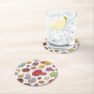 Doughnuts seamless pattern round paper coaster