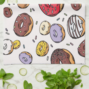 Doughnuts seamless pattern tea towel