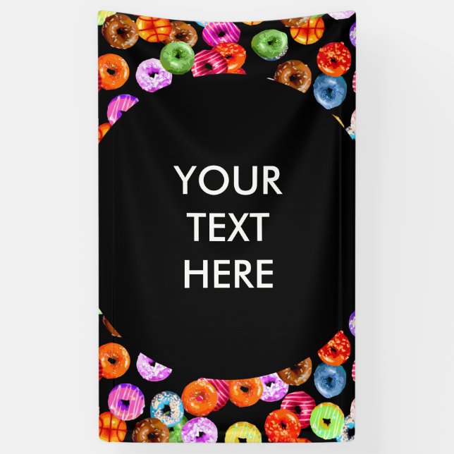 Doughnuts seamless pattern + your backgr. & ideas banner (Vertical)