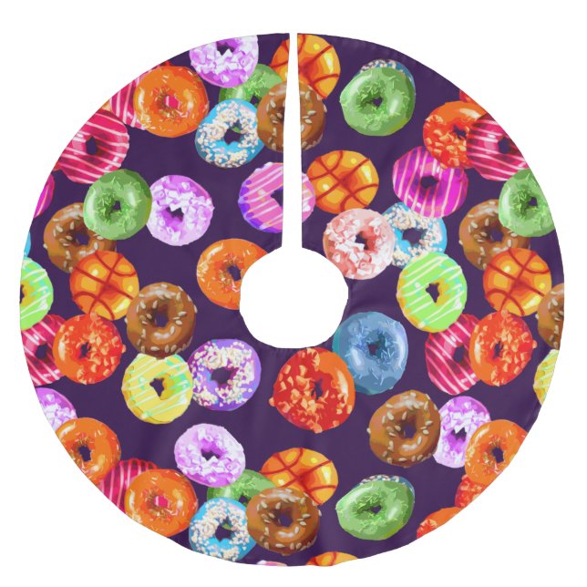 Doughnuts seamless pattern + your backgr. & ideas brushed polyester tree skirt (Front)