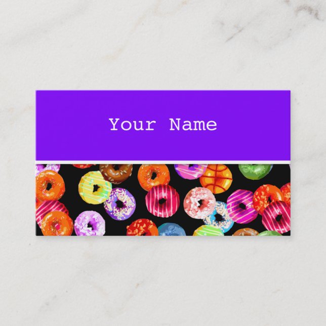 Doughnuts seamless pattern + your backgr. & ideas business card (Front)