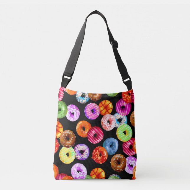 Doughnuts seamless pattern + your backgr. & ideas crossbody bag (Front)