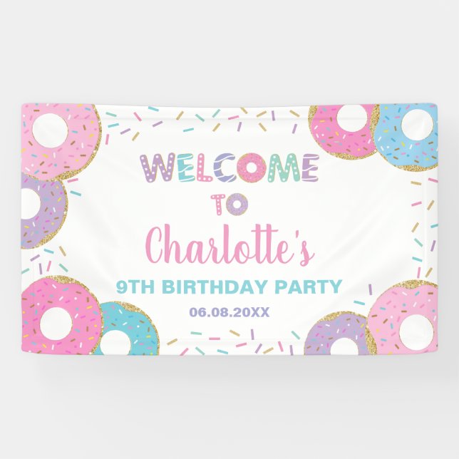 Doughnuts Sprinkles Birthday Baby Shower Backdrop  Banner (Horizontal)