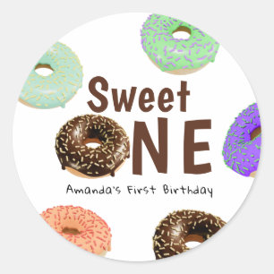 Doughnuts Sweet One 1st Birthday Classic Round Sticker