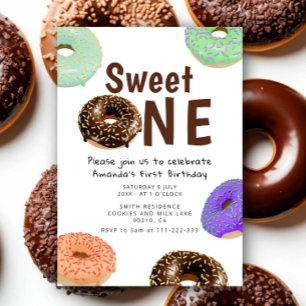 Doughnuts Sweet One 1st Birthday Invitation