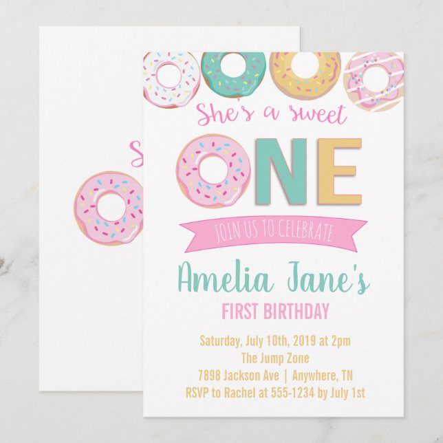 Doughnuts Sweet One First Birthday Invitation (Front/Back)