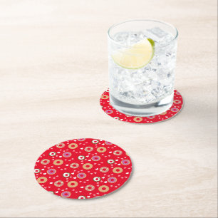 Doughnuts Valentine's Day Hearts Red Pink Round Paper Coaster