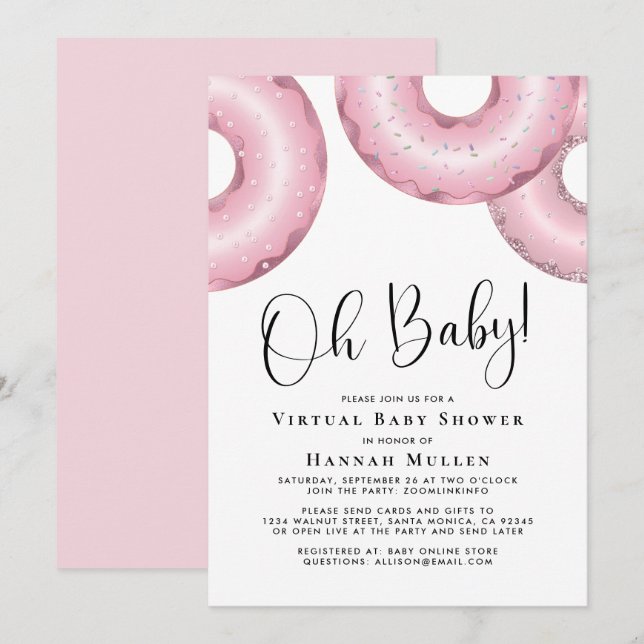 Doughnuts Virtual Baby Shower Pink Invitation (Front/Back)