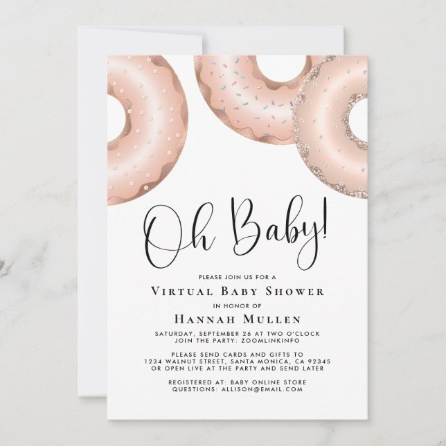 Doughnuts Virtual Baby Shower Rose Gold Invitation (Front)