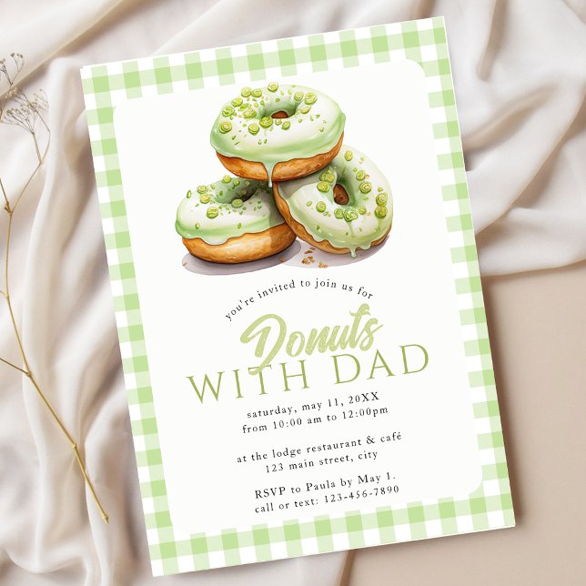 Doughnuts With Dad School Event Green Gingham Invitation (Creator Uploaded)