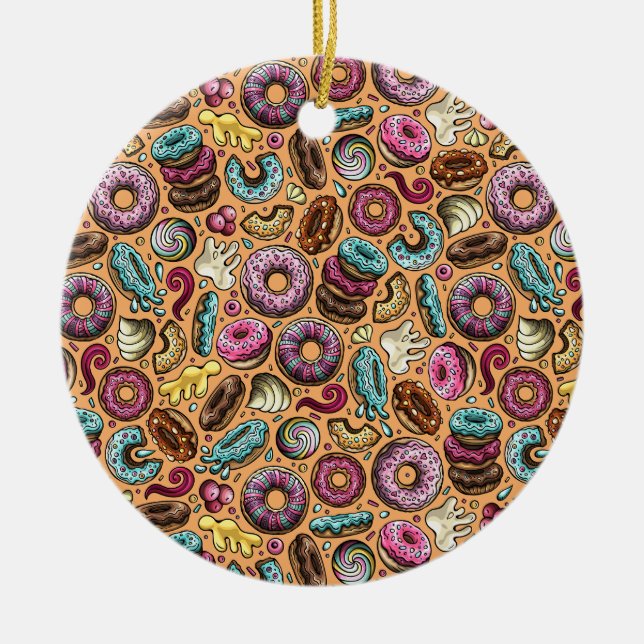 Doughnuts With Sprinkles Pattern  Ceramic Tree Decoration (Front)
