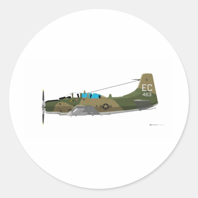 Douglas A-1E Skyraider Classic Round Sticker (Front)