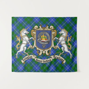 Douglas Clan Badge & Unicorns w/Tartan  Tapestry
