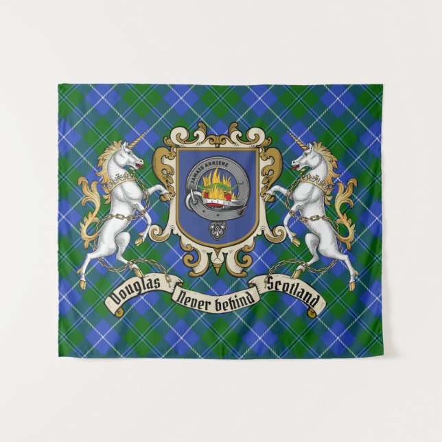 Douglas Clan Badge & Unicorns w/Tartan  Tapestry (Front (Horizontal))