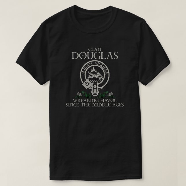 Douglas Clan crest Scottish surname tartan Thistle T-Shirt (Design Front)