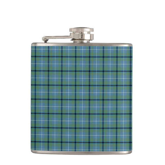Douglas Clan Light Blue and Green Ancient Tartan Hip Flask (Front)