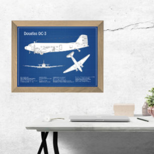 Douglas DC-3 - Aeroplane Blueprint Drawing Plan AB Photo Print