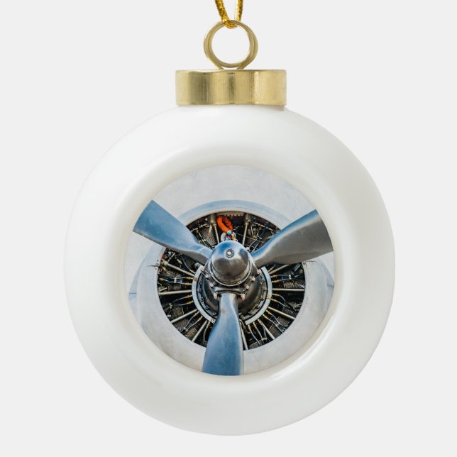 Douglas DC-3 Aircraft. Propeller Ceramic Ball Christmas Ornament (Front)