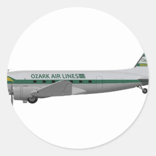 Douglas DC-3 Ozark Airlines Classic Round Sticker