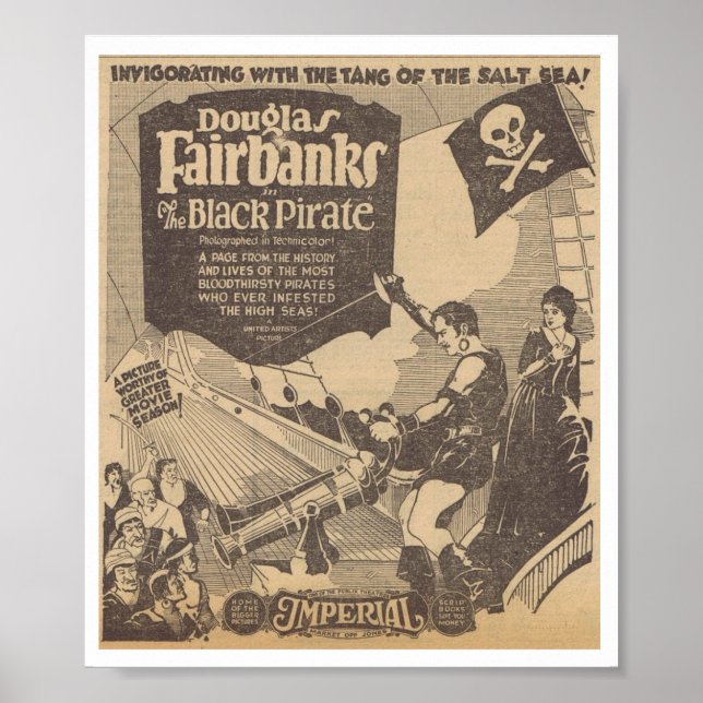 Douglas Fairbanks Billie Dove Black Pirate 1926 Poster (Front)