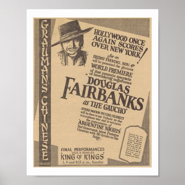 Douglas Fairbanks The Gaucho 1927 world premiere Poster (Front)