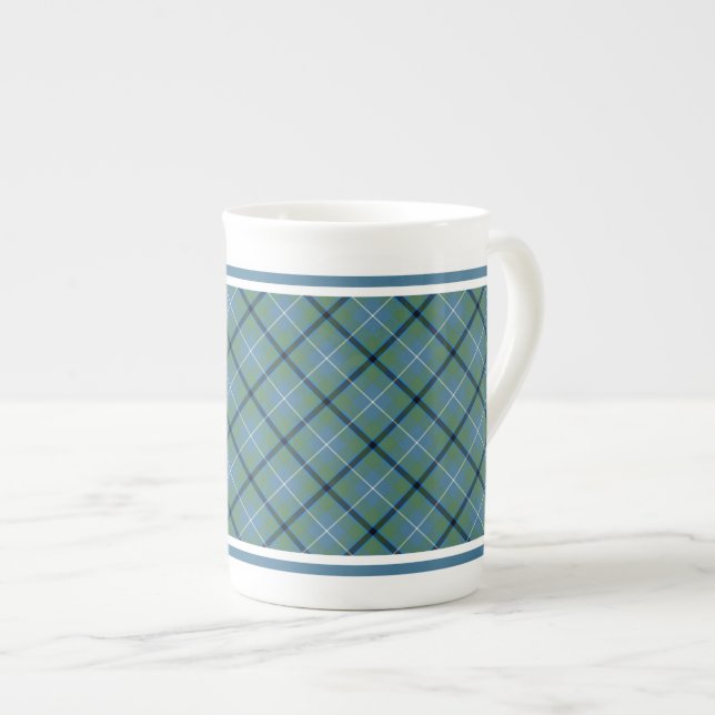 Douglas Family Ancient Tartan Light Blue Plaid Bone China Mug (Front Right)