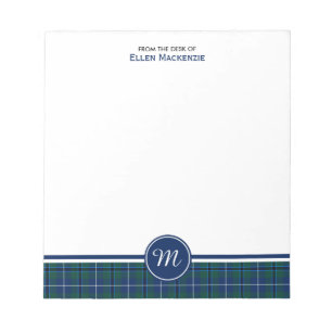 Douglas Family Navy Blue Modern Tartan Monogram Notepad