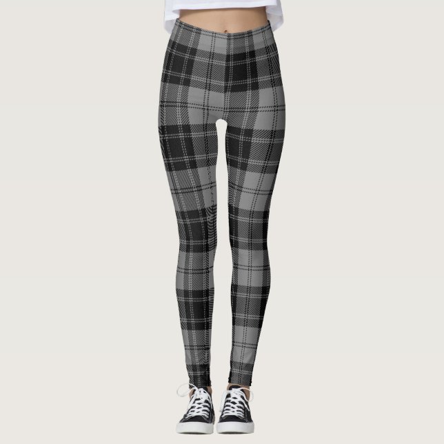 Douglas Grey Tartain Plaid Black Grey Leggings (Front)