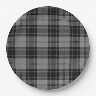 Douglas Grey Tartain Plaid Black Grey Paper Plate