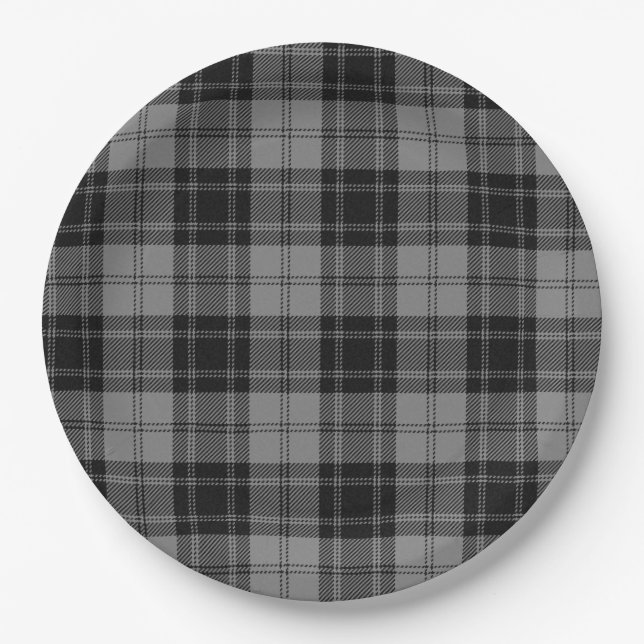 Douglas Grey Tartain Plaid Black Grey Paper Plate (Front)