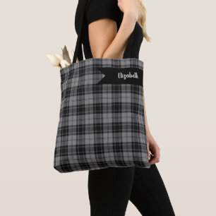 Douglas Grey Tartain Plaid Black Grey Tote Bag