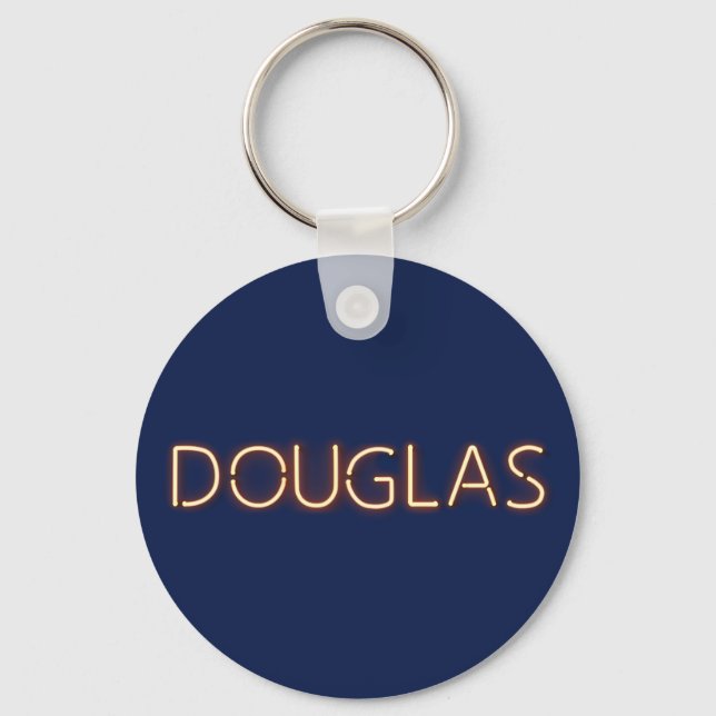 Douglas name in glowing neon lights key ring (Front)