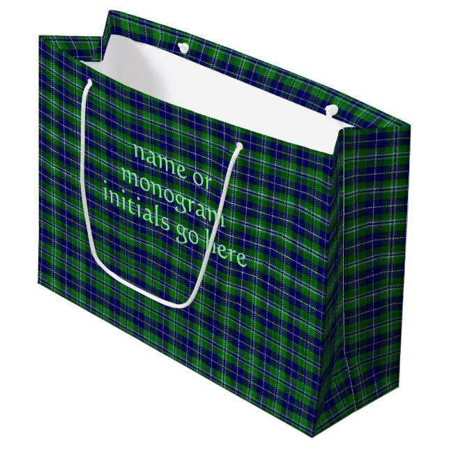 Douglas Official Tartan with monogram / name Large Gift Bag (Front Angled)